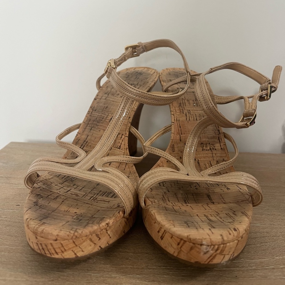 Michael Kors nude leather wedge shoe